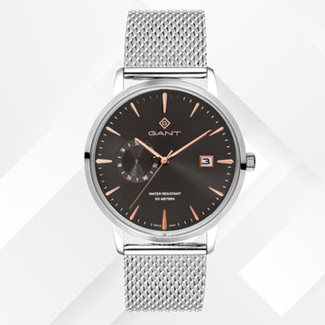 Ρολόι Gant East Hill G165005 με ασημί ατσάλινο μπρασελέ και μάυρο καντράν διαμέτρου 43mm.